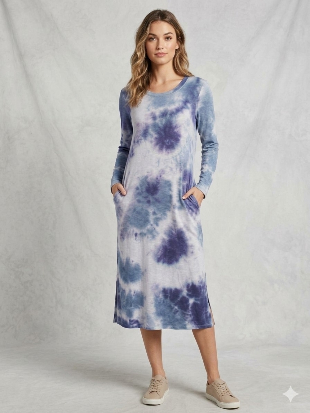 Tie-Dye Long Sleeve Midi Dress - Woman's Size M